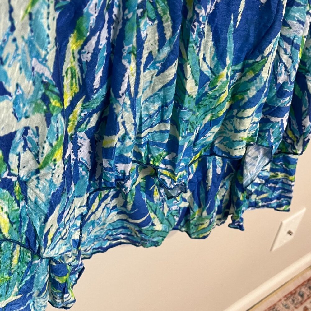 Tango Mango Tropical Palm Leaf Coasta Jungle Blue and Green Sundress Size Medium - Picture 3 of 12